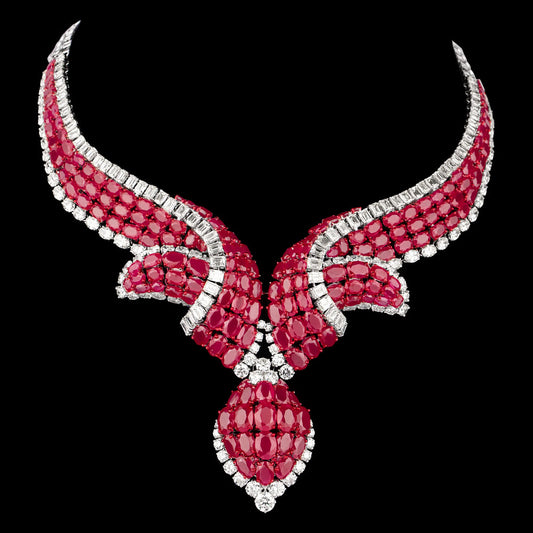 14K White Gold Diamond Necklace - 30.577ct VVS-VS-JK with Colour Stones