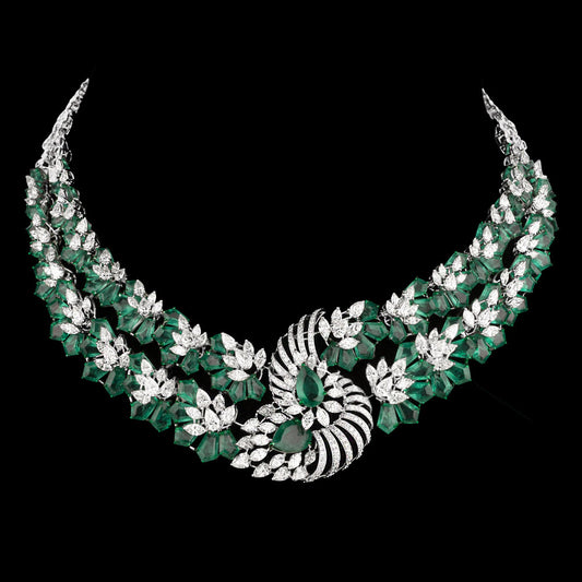 14K White Gold Diamond Necklace - 23.735ct VVS-VS-JK with Colour Stones
