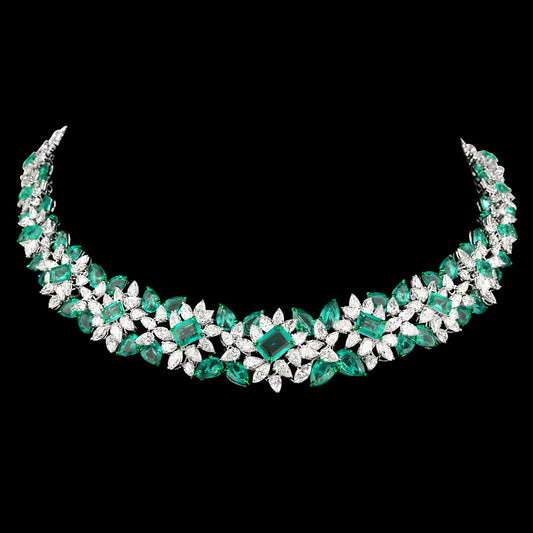 14K White Gold Diamond Necklace - 24.926ct VVS-VS-IJ with Colour Stones