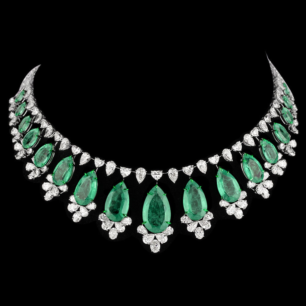14K White Gold Diamond Necklace - 28.704ct VVS-VS-HI with Colour Stones