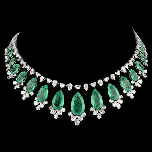 14K White Gold Diamond Necklace - 28.704ct VVS-VS-HI with Colour Stones