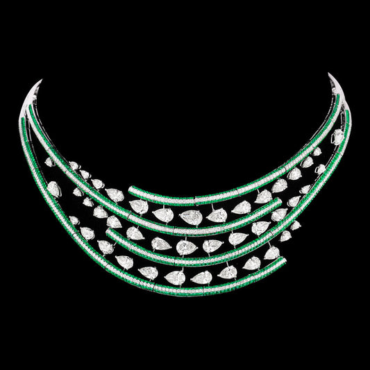 14K White Gold Diamond Necklace - 19.618ct VS-SI-IJ with Colour Stones