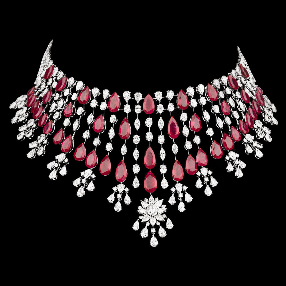 14K White Gold Diamond Necklace - 39.943ct VVS-VS-HI with Colour Stones