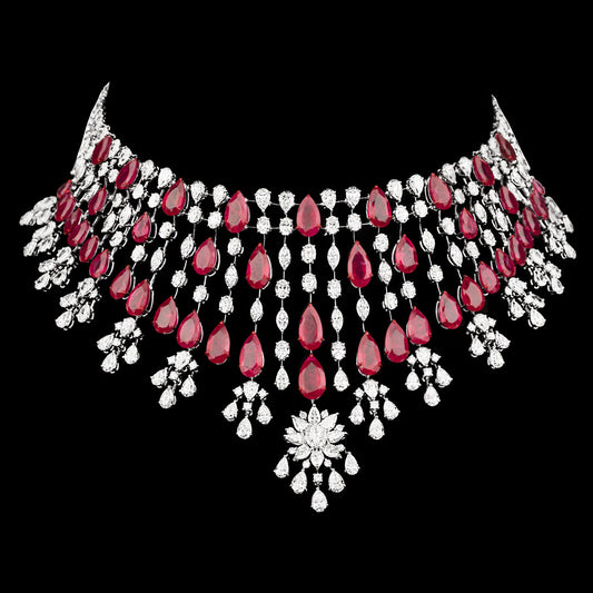14K White Gold Diamond Necklace - 39.943ct VVS-VS-HI with Colour Stones