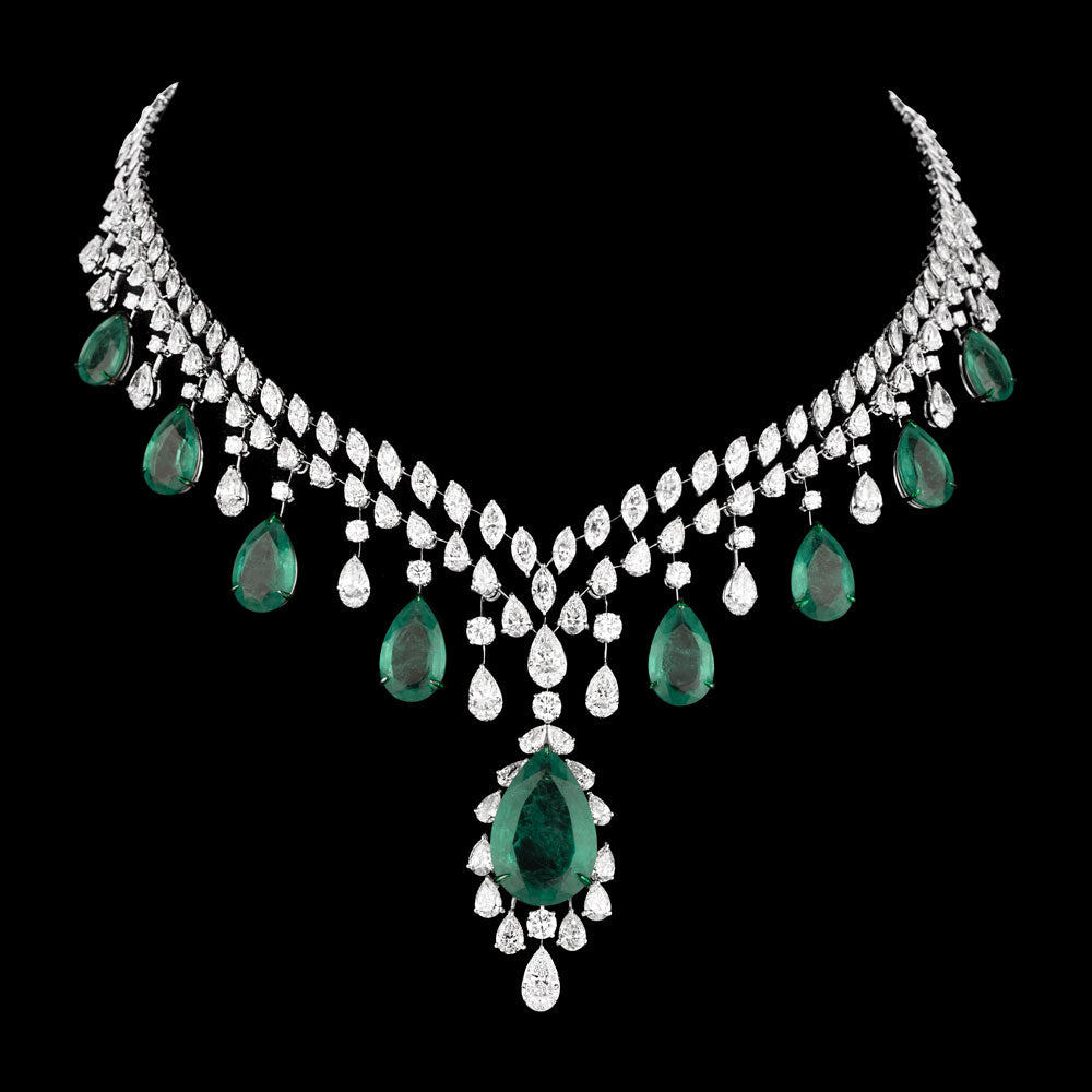 14K White Gold Diamond Necklace - 30.391ct VVS-VS-HI with Colour Stones