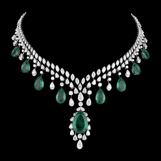 14K White Gold Diamond Necklace - 30.391ct VVS-VS-HI with Colour Stones