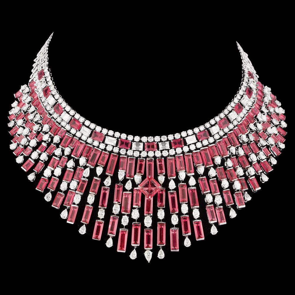 14K White Gold Diamond Necklace - 44.4ct VS-SI-JK with Colour Stones