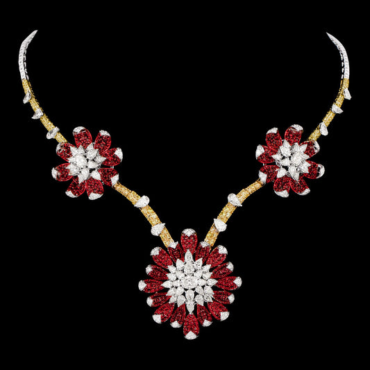 14K White Gold Diamond Necklace - 12.209ct VS-SI-KL with Colour Stones