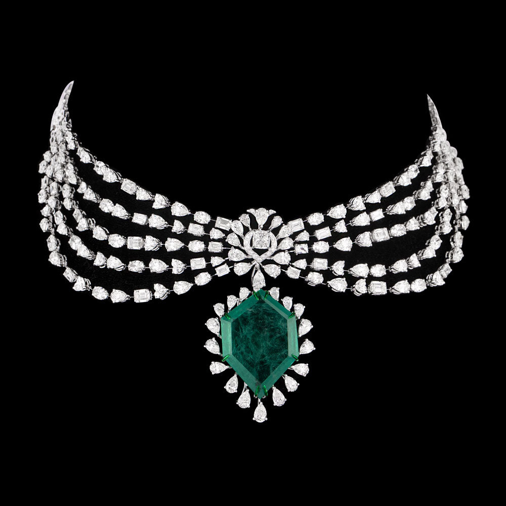 14K White Gold Diamond Necklace - 36.745ct VS-SI-FG with Colour Stones