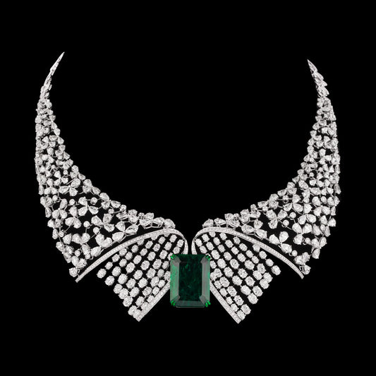 14K White Gold Diamond Necklace - 43.313ct VS-SI-FG with Colour Stones
