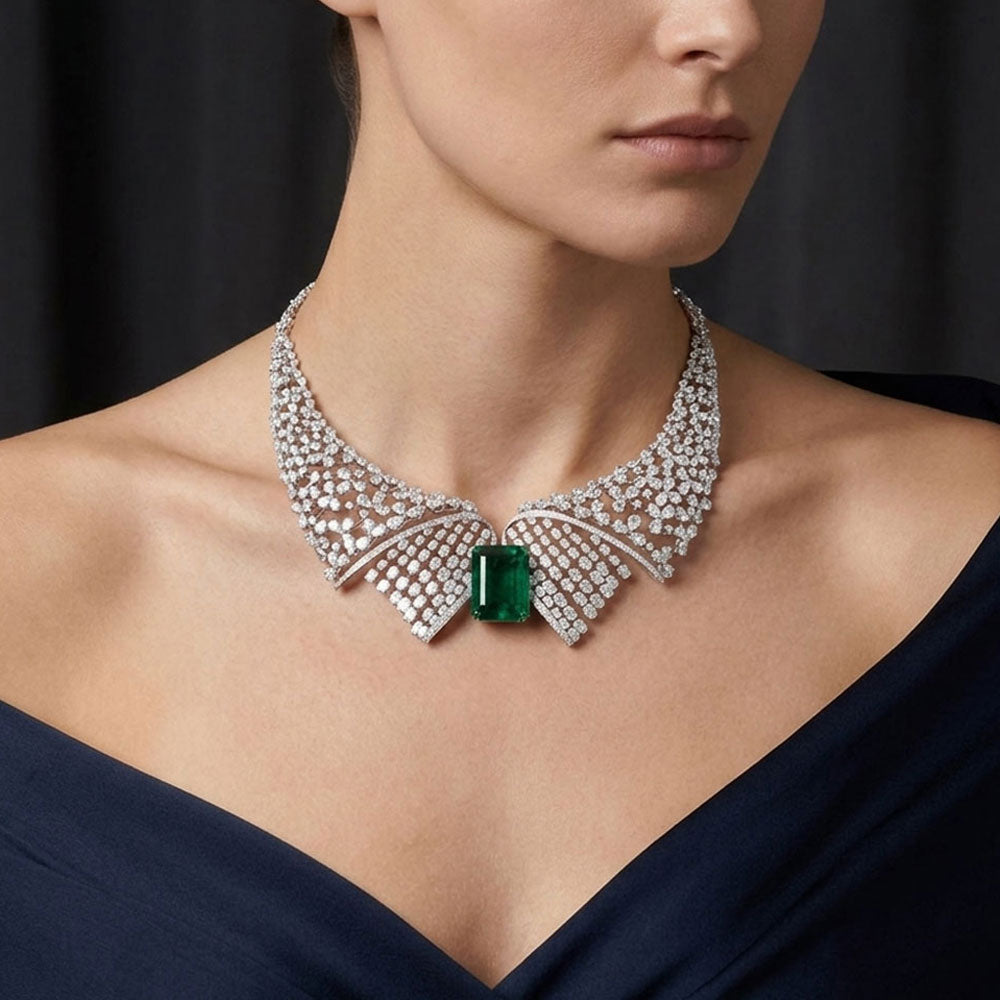 14K White Gold Diamond Necklace - 43.313ct VS-SI-FG with Colour Stones