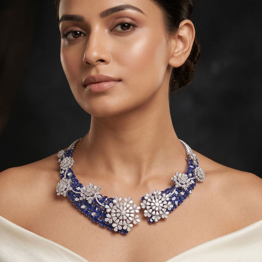 14K White Gold Diamond Necklace - 32.832ct VS-SI-IJ with Colour Stones