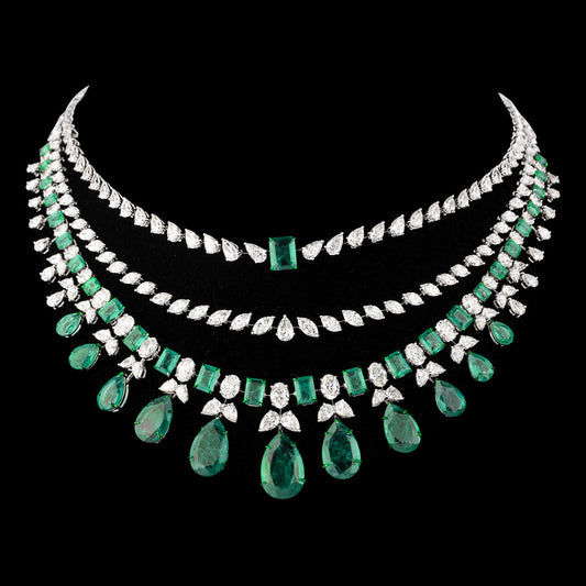 14K White Gold Diamond Necklace - 35.998ct VVS-VS-JK with Colour Stones