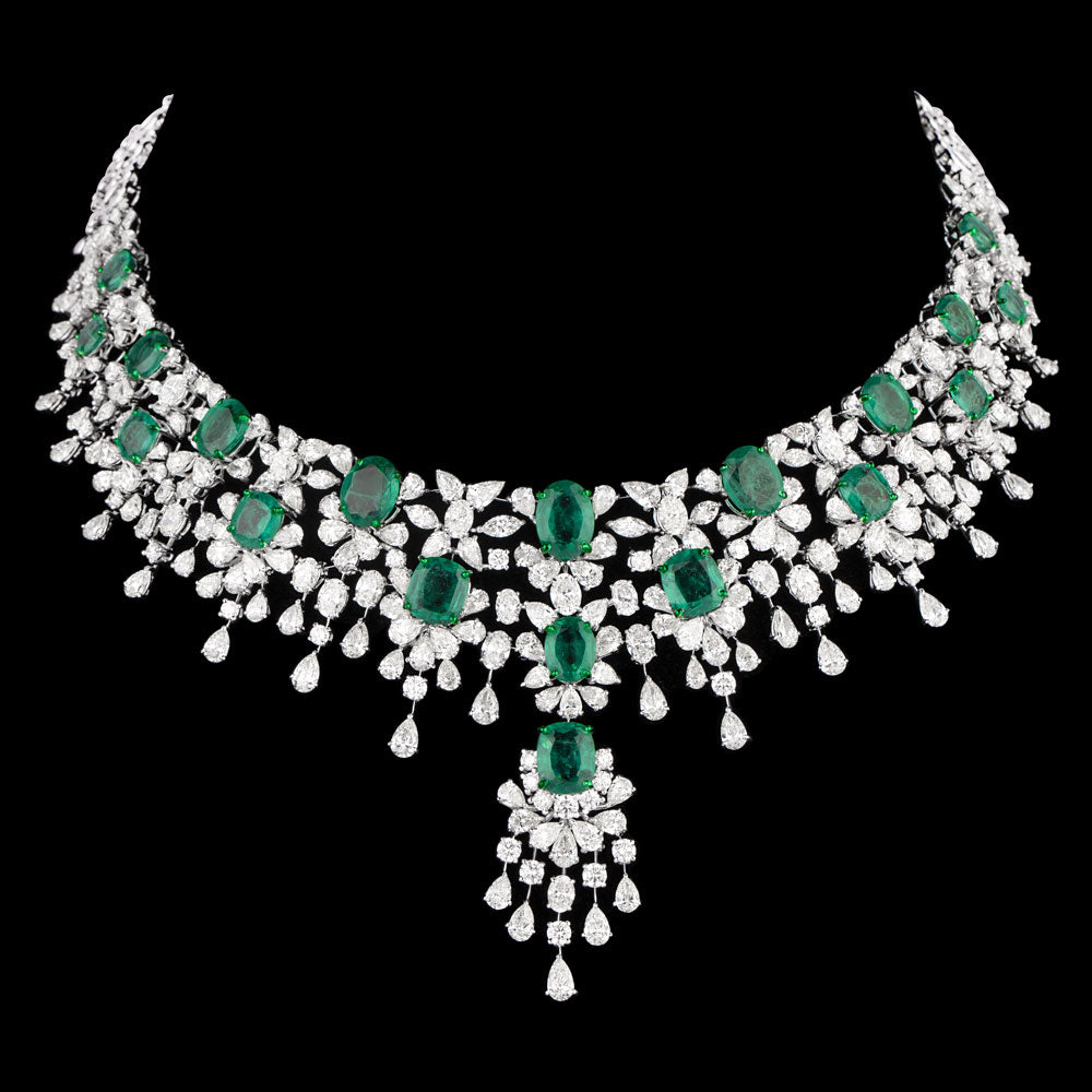 14K White Gold Diamond Necklace - 46.26ct VVS-VS-IJ with Colour Stones