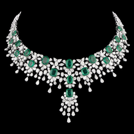 14K White Gold Diamond Necklace - 46.26ct VVS-VS-IJ with Colour Stones