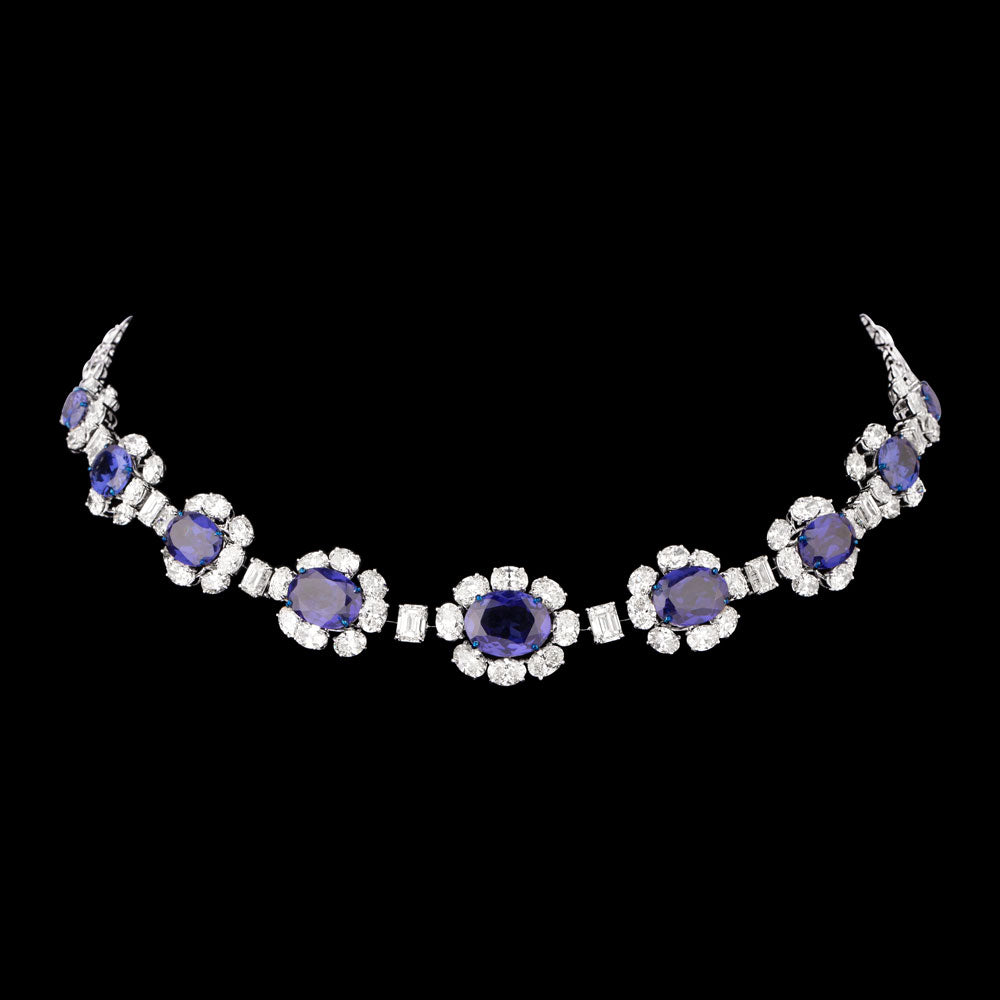 14K White Gold Diamond Necklace - 18.701ct VS-SI-HI with Colour Stones