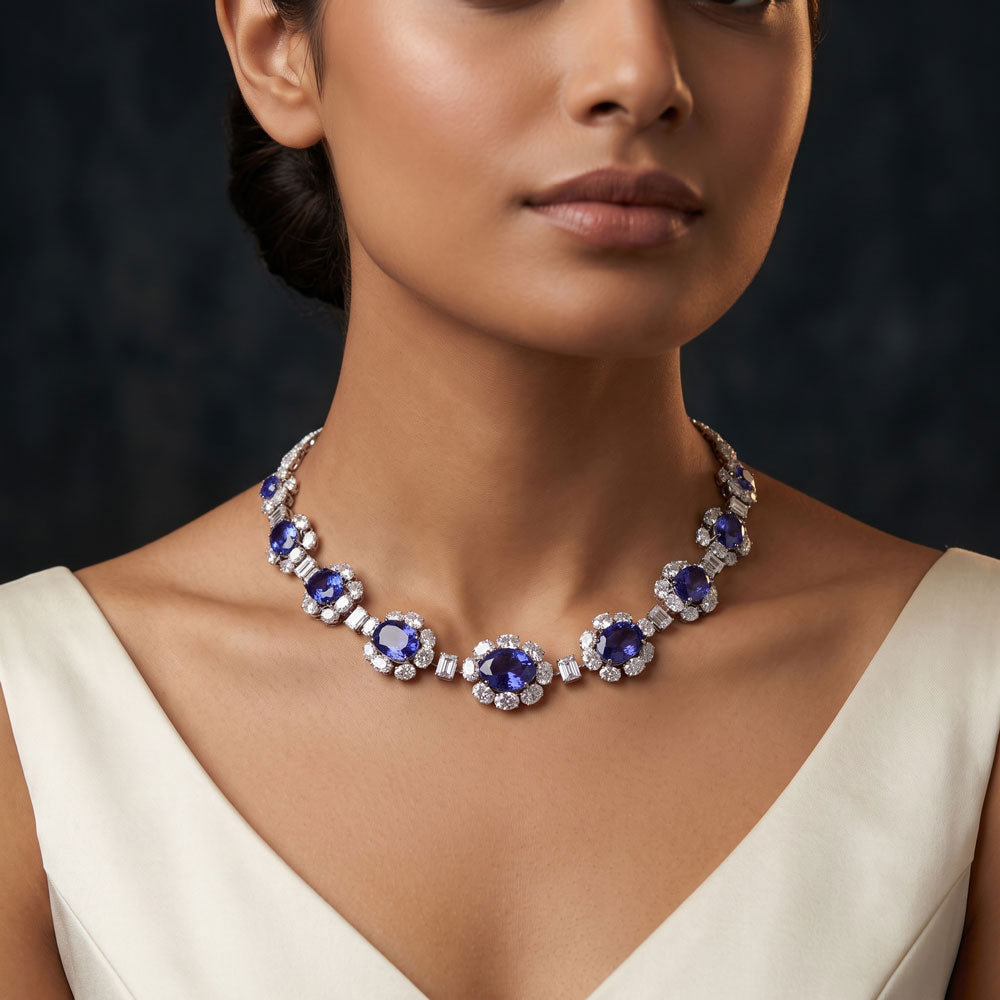14K White Gold Diamond Necklace - 18.701ct VS-SI-HI with Colour Stones