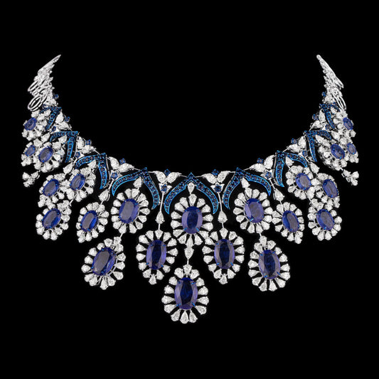 14K White Gold Diamond Necklace - 39.959ct VVS-VS-JK with Colour Stones