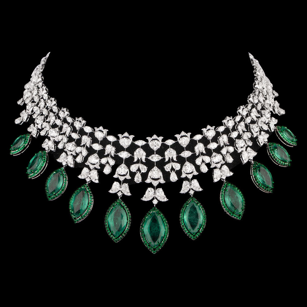 14K White Gold Diamond Necklace - 30.102ct VS-SI-GH with Colour Stones