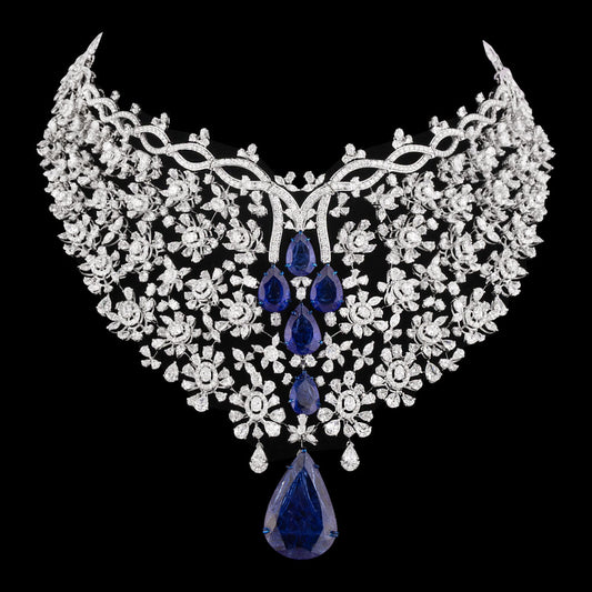 14K White Gold Diamond Necklace - 50.322ct VS-SI-EF with Colour Stones