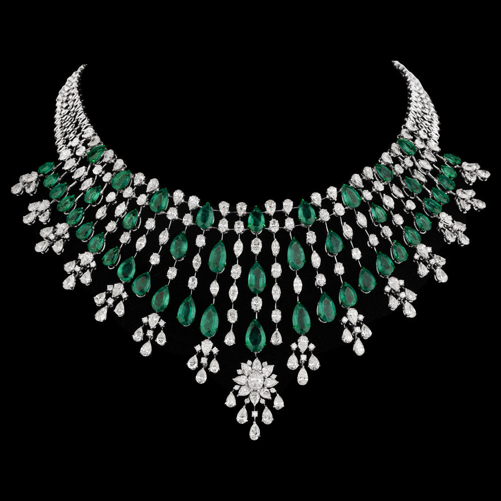 14K White Gold Diamond Necklace - 38.99ct SI-WK with Colour Stones