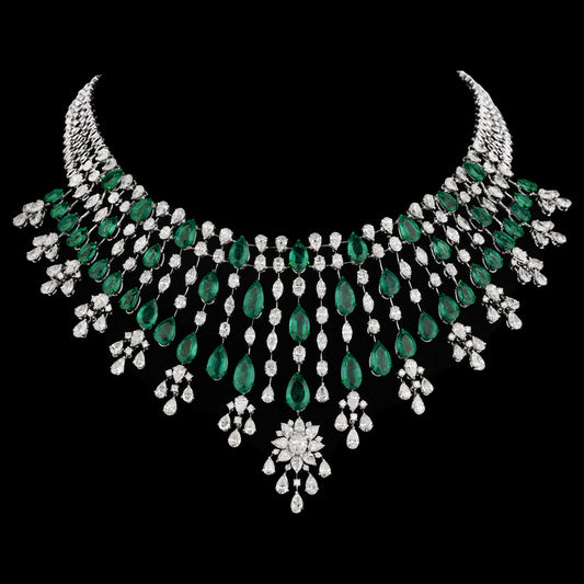 14K White Gold Diamond Necklace - 38.99ct SI-WK with Colour Stones