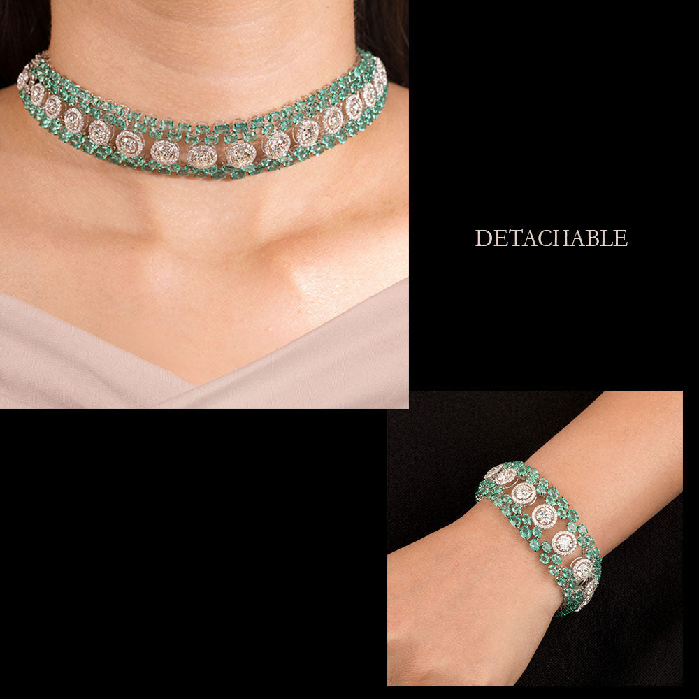 18K White Gold Diamond Necklace - 9.264ct VVS-VS-IJ with Colour Stones