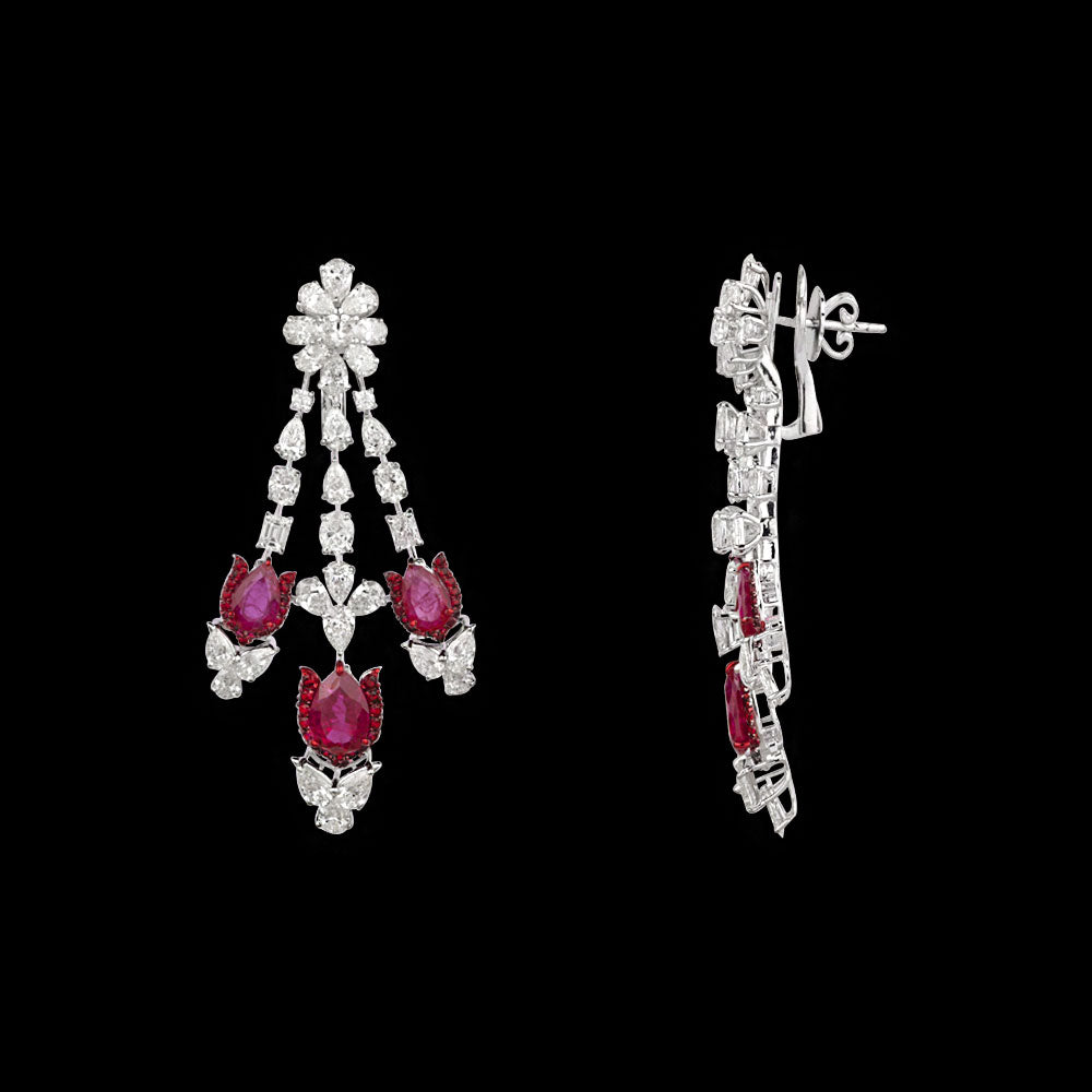 14K White Gold Diamond Earrings - 13.803ct VS-SI-GH with Colour Stones