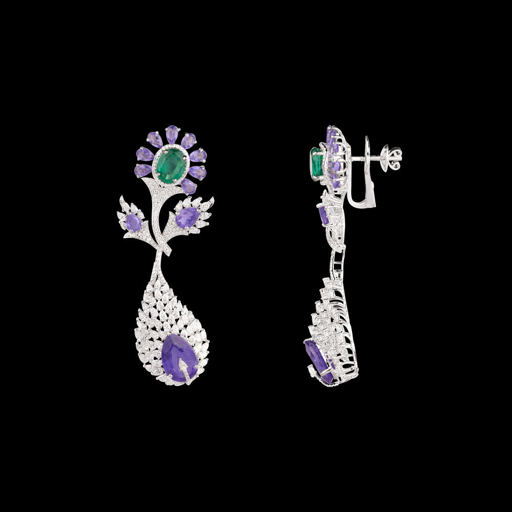 18K White Gold Diamond Jewellery - 5.691ct VVS-EF with Colour Stones