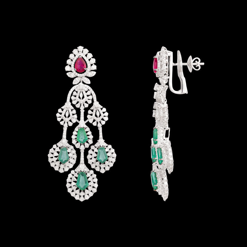18K White Gold Diamond Jewellery - 7.691ct VVS-EF with Colour Stones