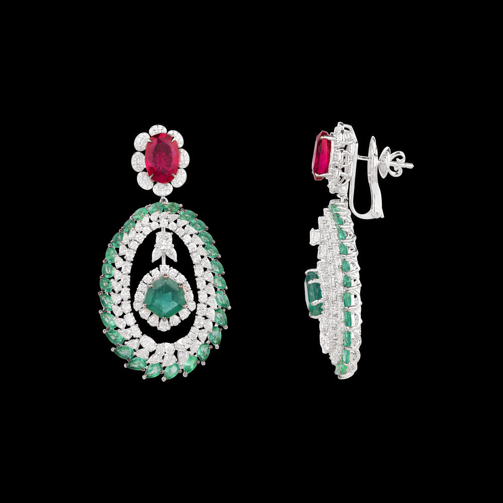 18K White Gold Diamond Jewellery - 9.526ct VS-SI-EF with Colour Stones