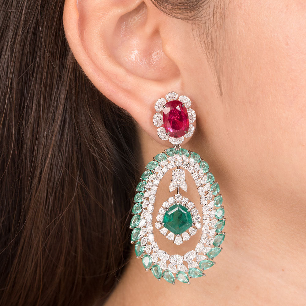 18K White Gold Diamond Jewellery - 9.526ct VS-SI-EF with Colour Stones