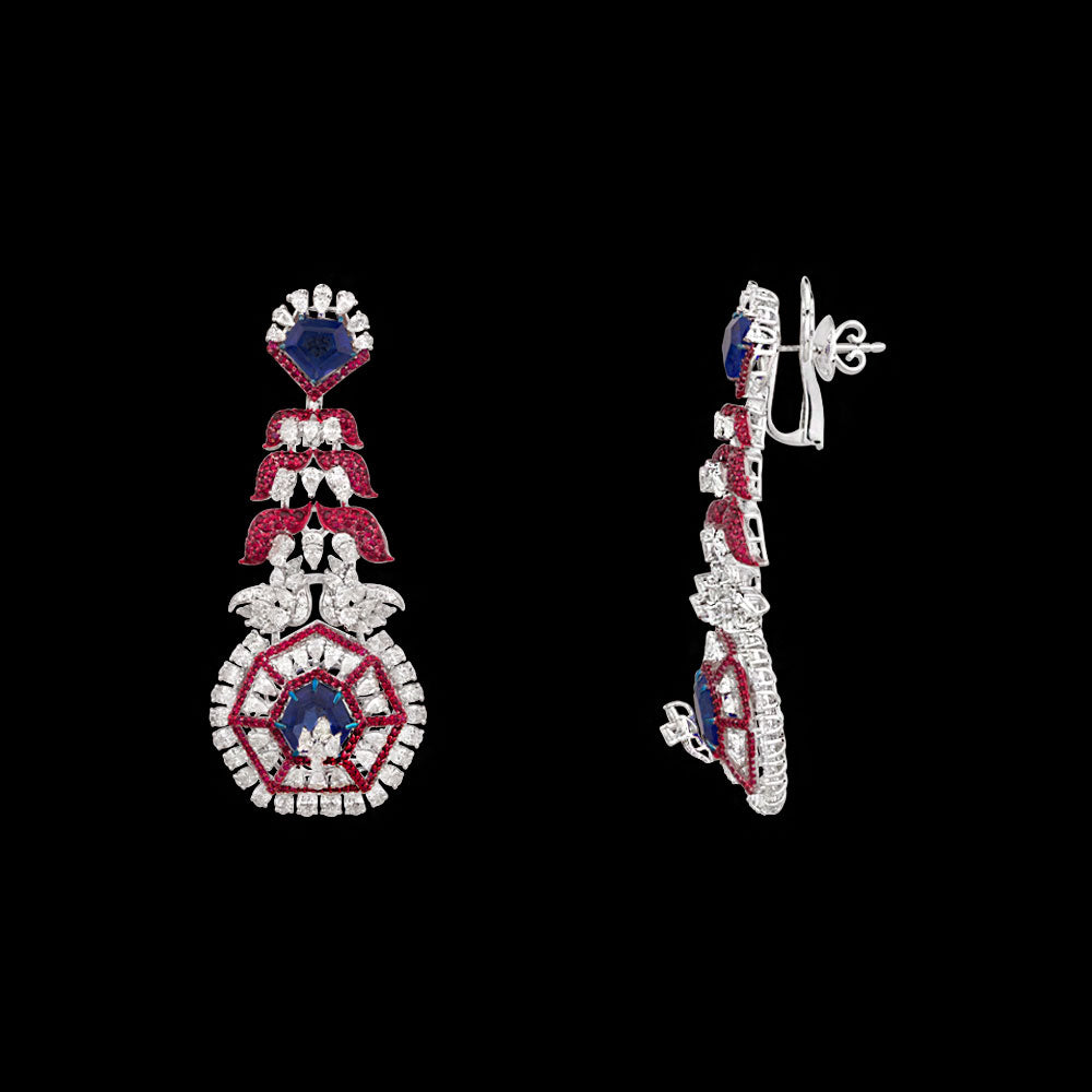 18K White Gold Diamond Jewellery - 6.017ct VS-SI-EF with Colour Stones