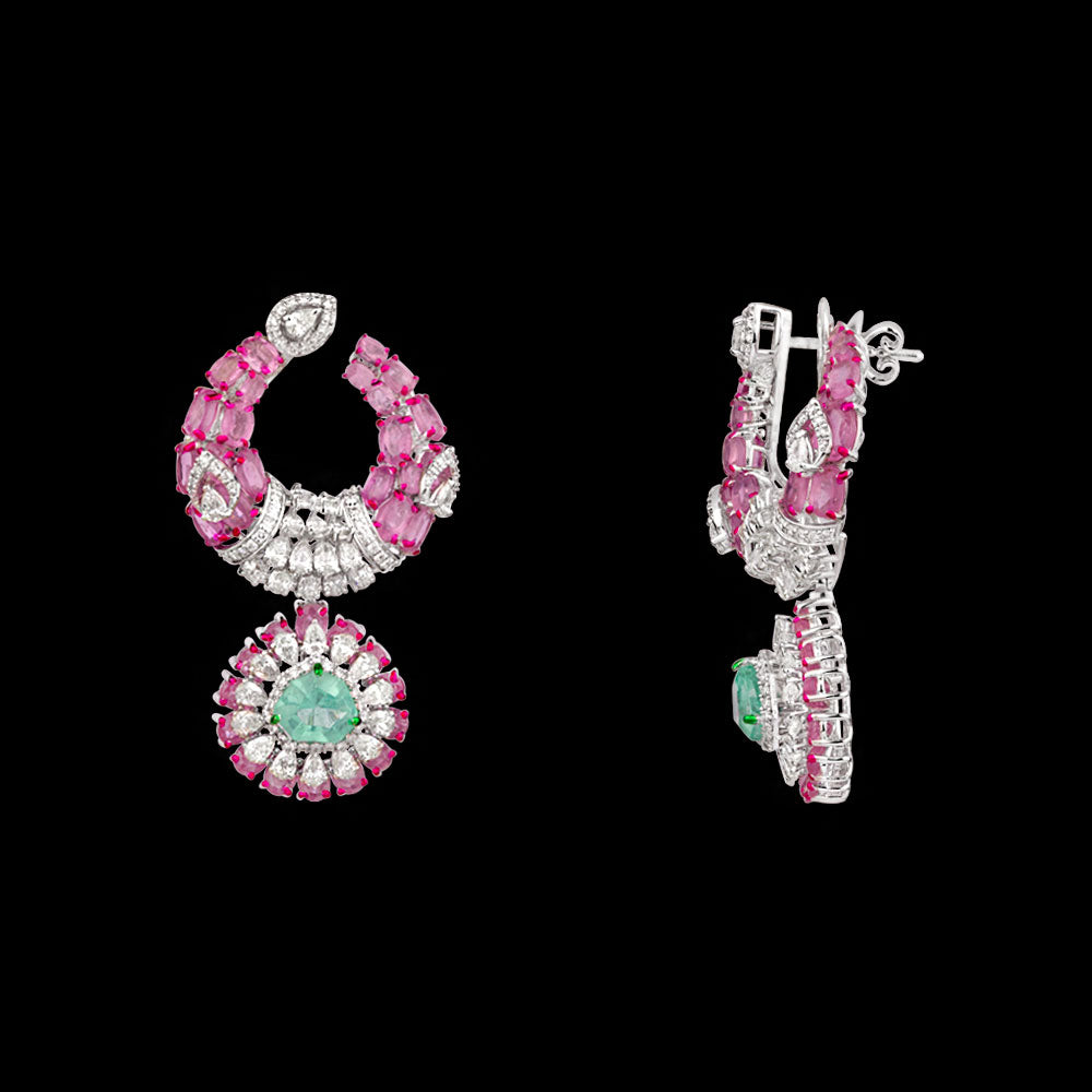 18K White Gold Diamond Jewellery - 4.999ct VVS-VS-IJ with Colour Stones
