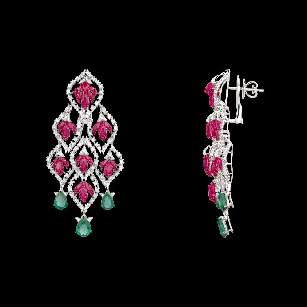 18K White Gold Diamond Jewellery - 3.258ct VVS-EF with Colour Stones