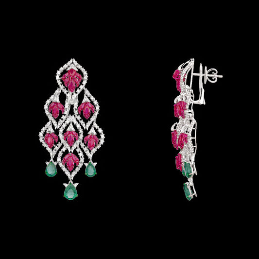 18K White Gold Diamond Jewellery - 3.258ct VVS-EF with Colour Stones