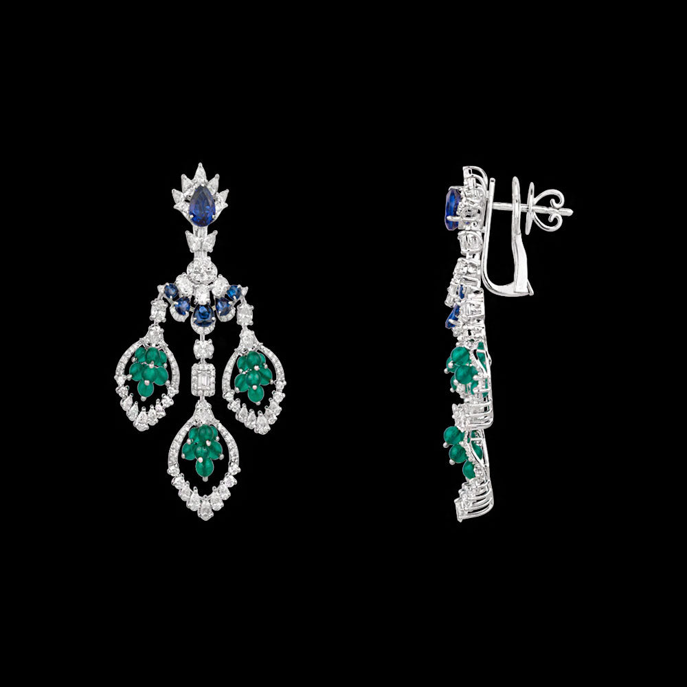 18K White Gold Diamond Jewellery - 5.544ct VVS-VS-EF with Colour Stones
