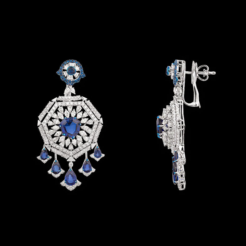 18K White Gold Diamond Jewellery - 5.55ct VVS-VS-KL with Colour Stones