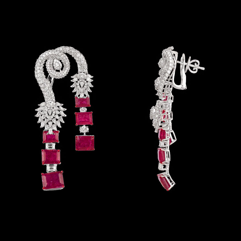 18K White Gold Diamond Jewellery - 9.219ct VVS-VS-FG with Colour Stones