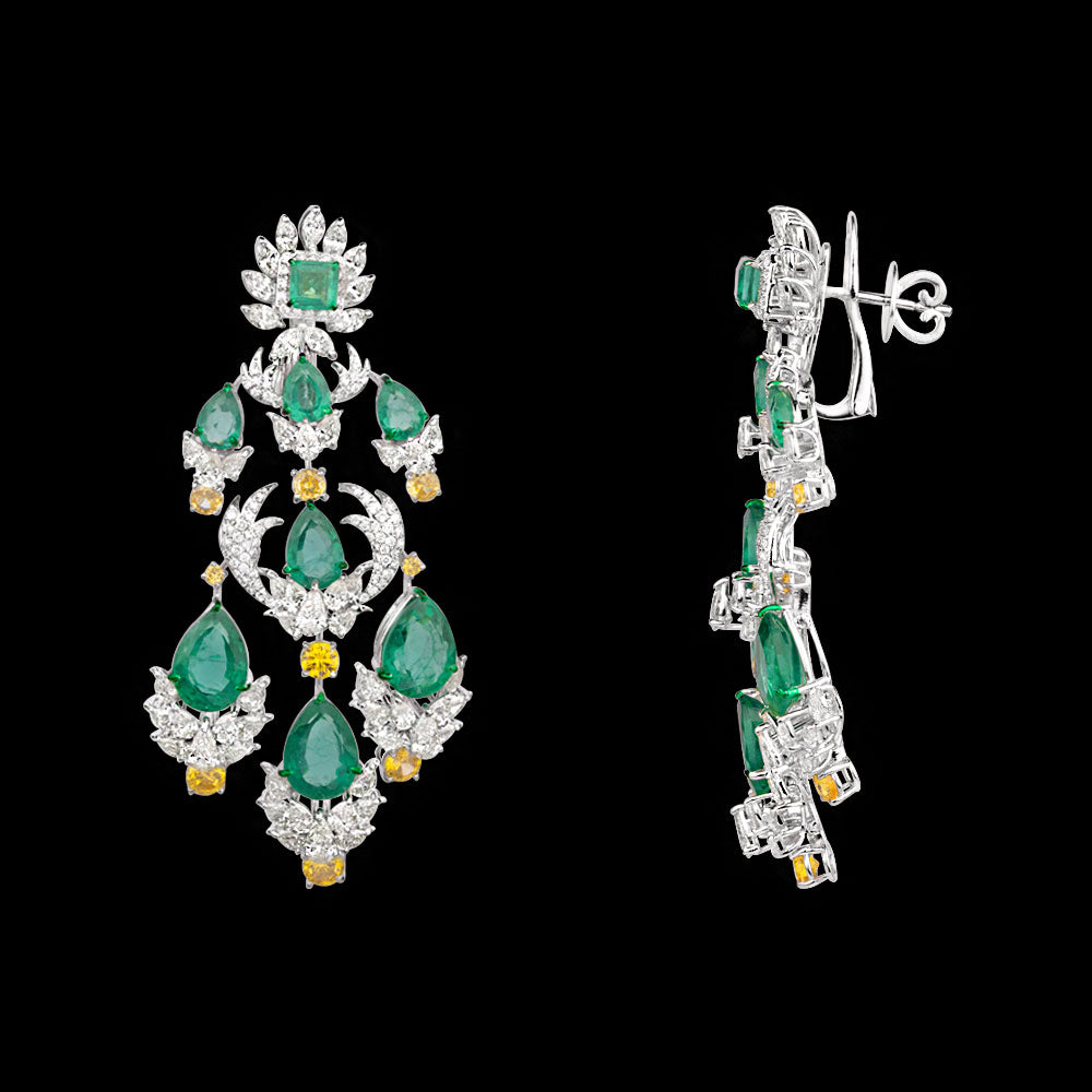 14K White Gold Diamond Jewellery - 11.706ct VVS-VS-JK with Colour Stones