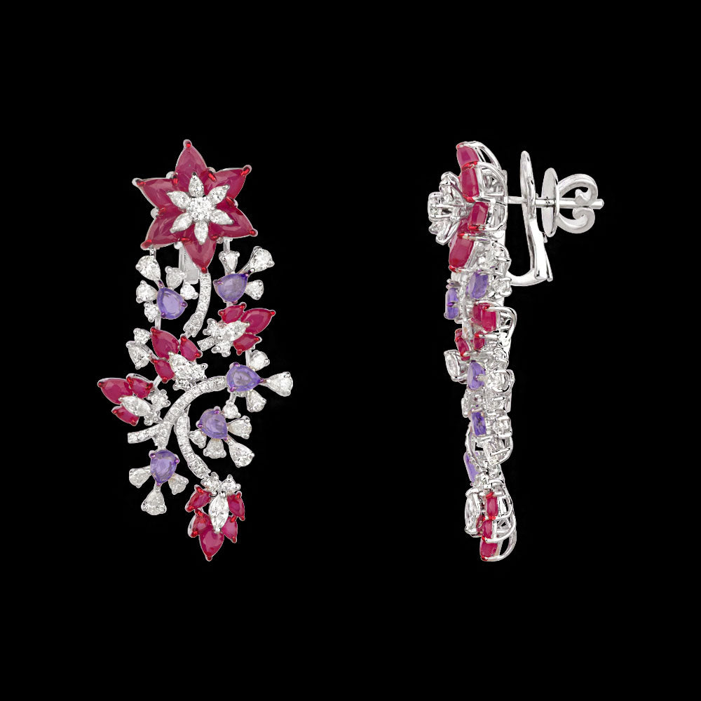 14K White Gold Diamond Jewellery - 3.908ct VS-SI-JK with Colour Stones