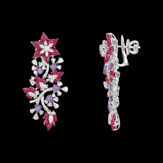 14K White Gold Diamond Jewellery - 3.908ct VS-SI-JK with Colour Stones