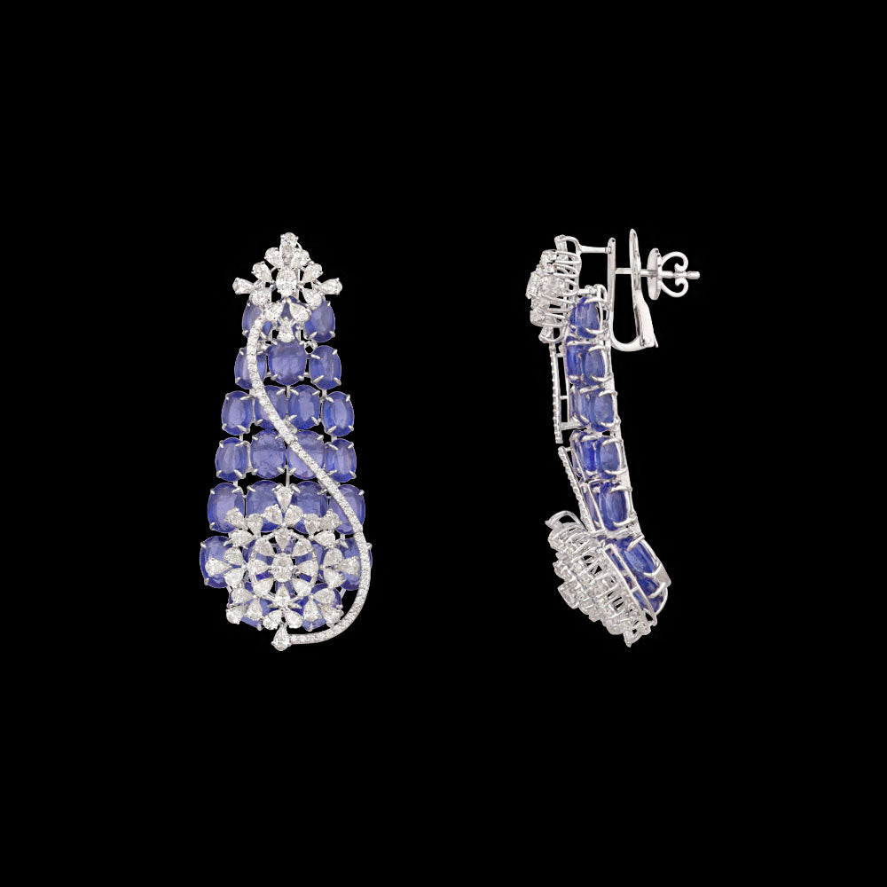 14K White Gold Diamond Earrings - 8.46ct VS-SI-IJ with Colour Stones