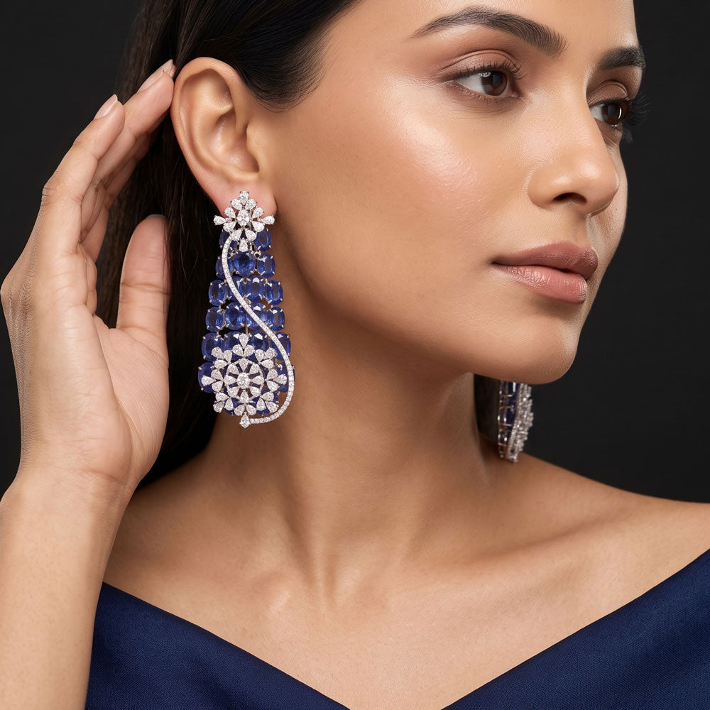 14K White Gold Diamond Earrings - 8.46ct VS-SI-IJ with Colour Stones