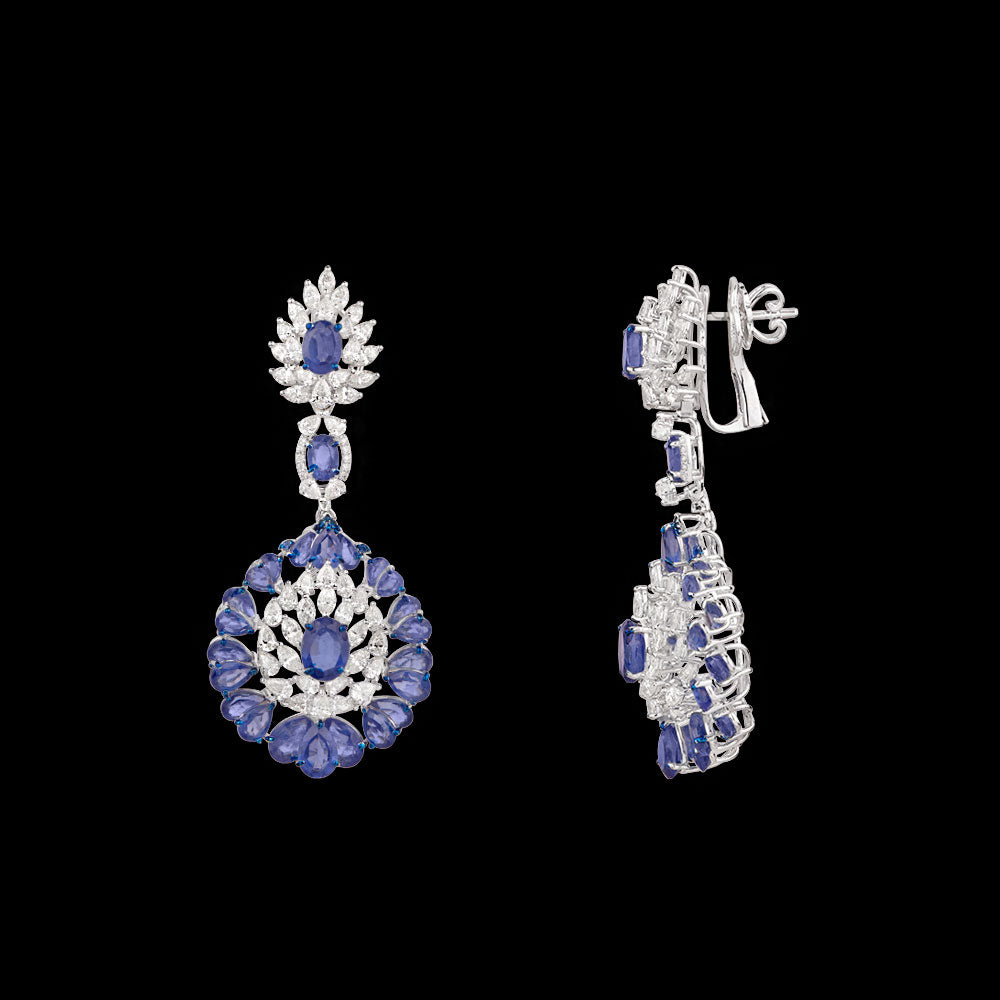 14K White Gold Diamond Necklace - 7.563ct VS-SI-IJ with Colour Stones