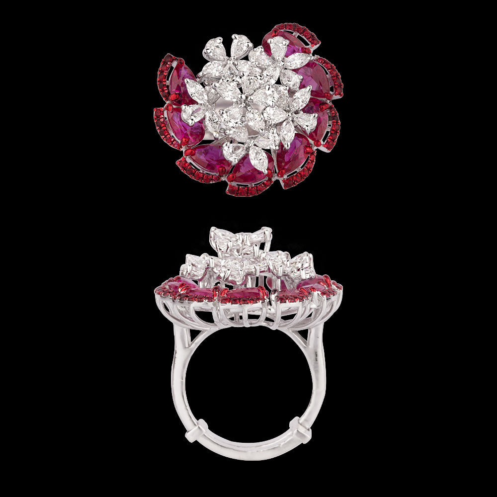 18K White Gold Diamond Ring - 1.776ct VVS-VS-FG with Colour Stones