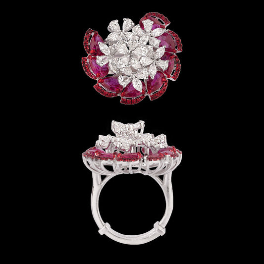 18K White Gold Diamond Ring - 1.776ct VVS-VS-FG with Colour Stones