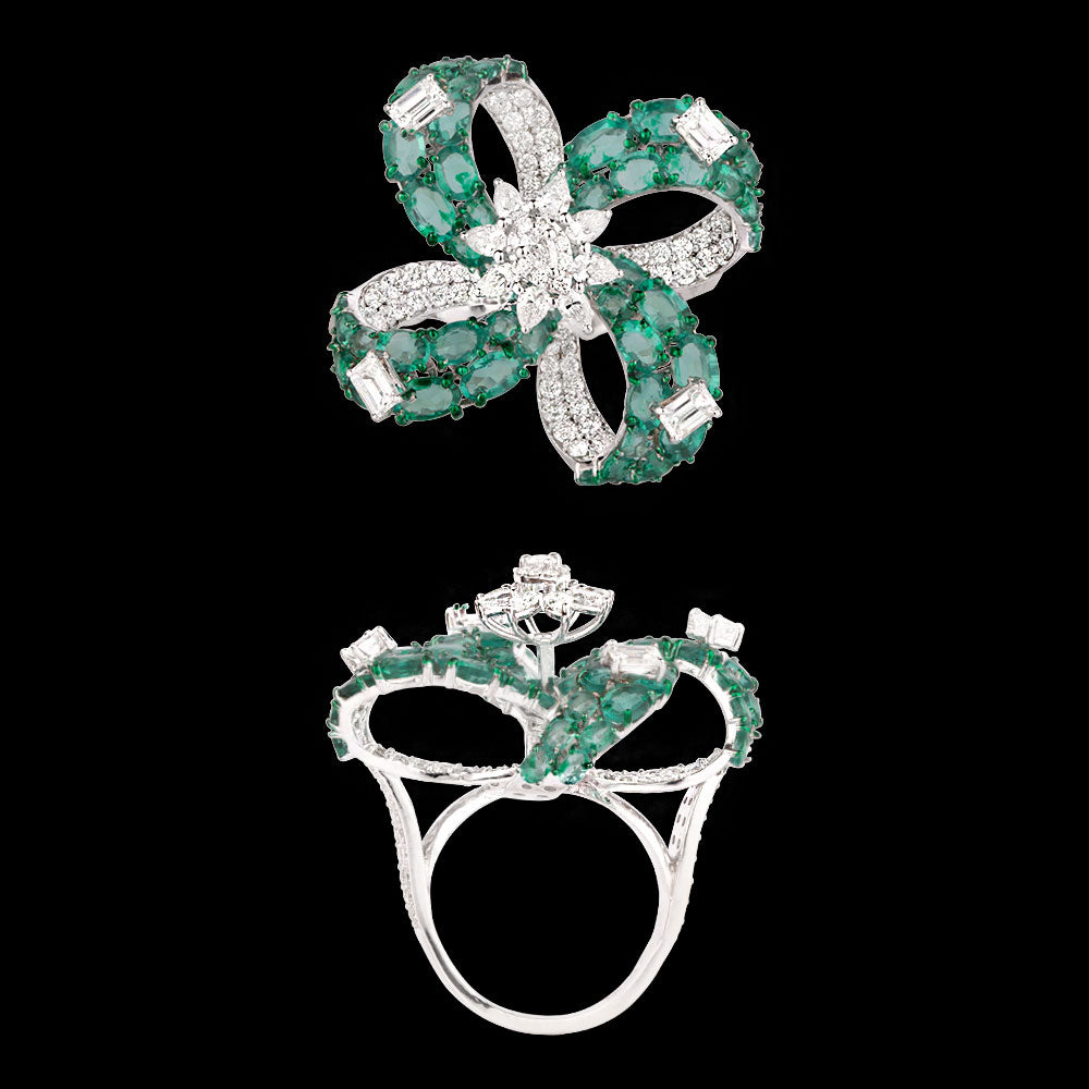 14K White Gold Diamond Ring - 2.623ct VVS-VS-EF with Colour Stones