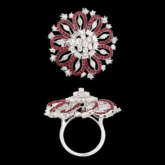 14K White Gold Diamond Ring - 3.464ct VVS-VS-EF with Colour Stones