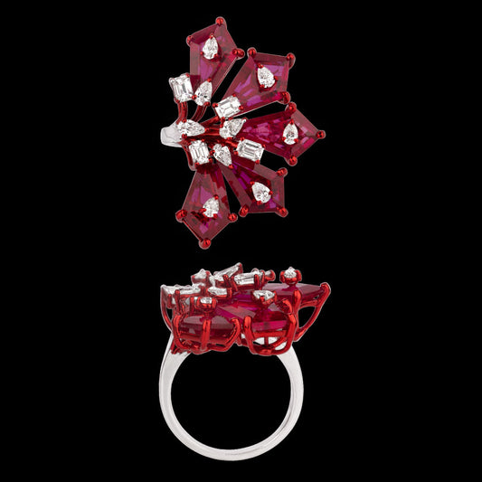 14K White Gold Diamond Ring - 1.511ct VS-SI-GH with Colour Stones